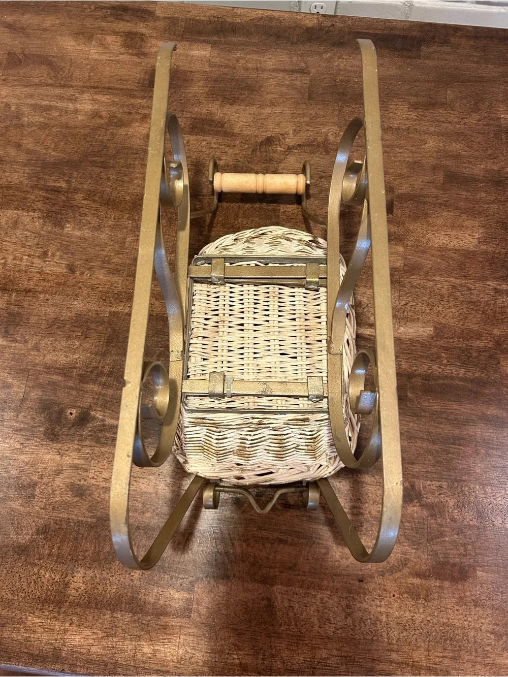 Festive White Wicker Sleigh Holiday Centerpiece